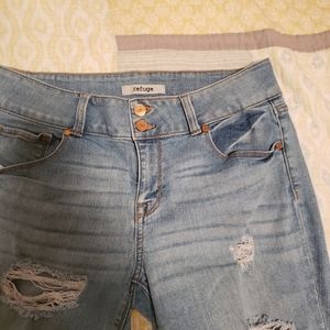 refuge Jeans - Refuge Cropped Ripped Medium Blue Wash Jeans refuge Jeans - Refuge Cropped Ripped Medium Blue Wash Jeans
